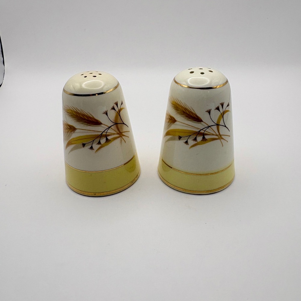 Vintage Century Service Corp Autumn Gold Wheat Salt and Pepper Shakers Gold Trim